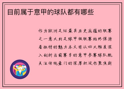 目前属于意甲的球队都有哪些
